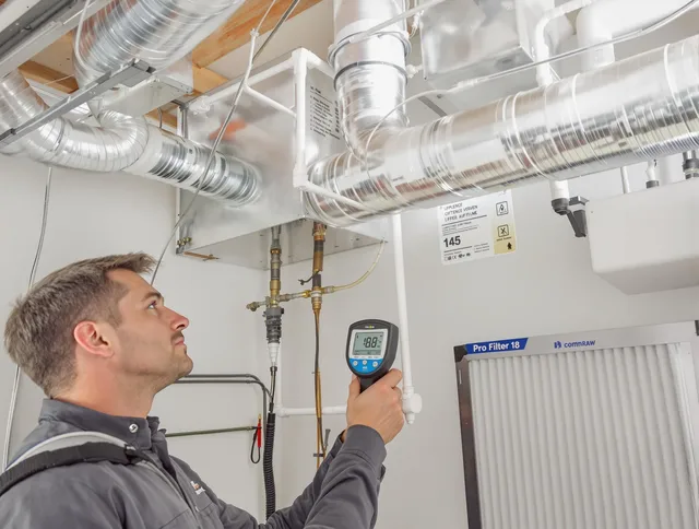 Kingston Air Duct Cleaning expert conducting detailed filter system inspection using diagnostic tools in Kingston