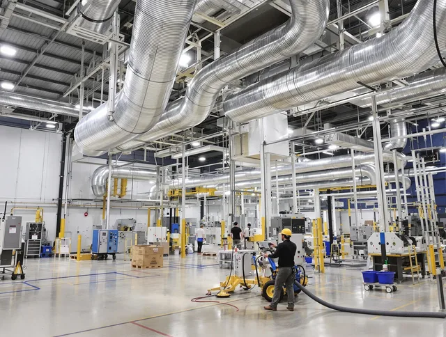 Kingston Air Duct Cleaning team performing comprehensive industrial duct cleaning at a large facility in Kingston